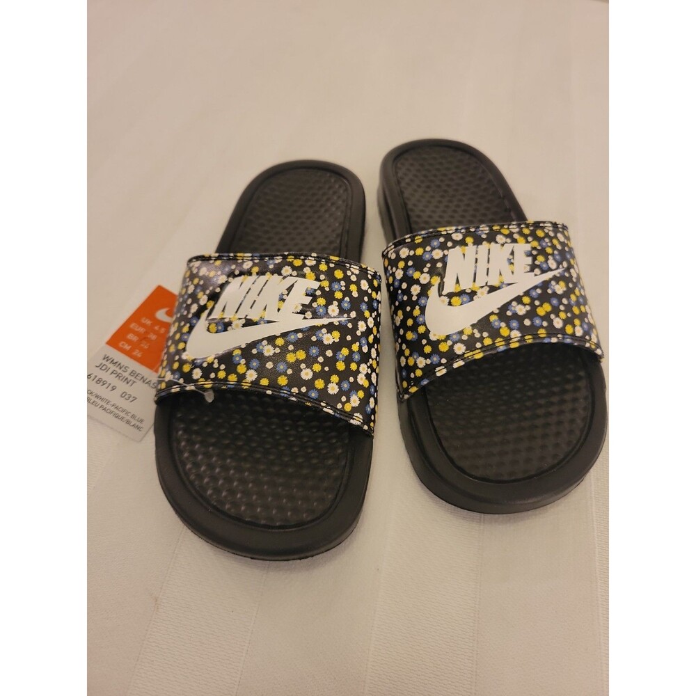 Size W7- Nike Benassi JDI Black/White Women's Slides Sandals 618919 037 New